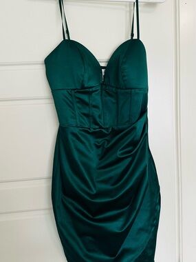 Emerald Satin Bustier Mini Dress
